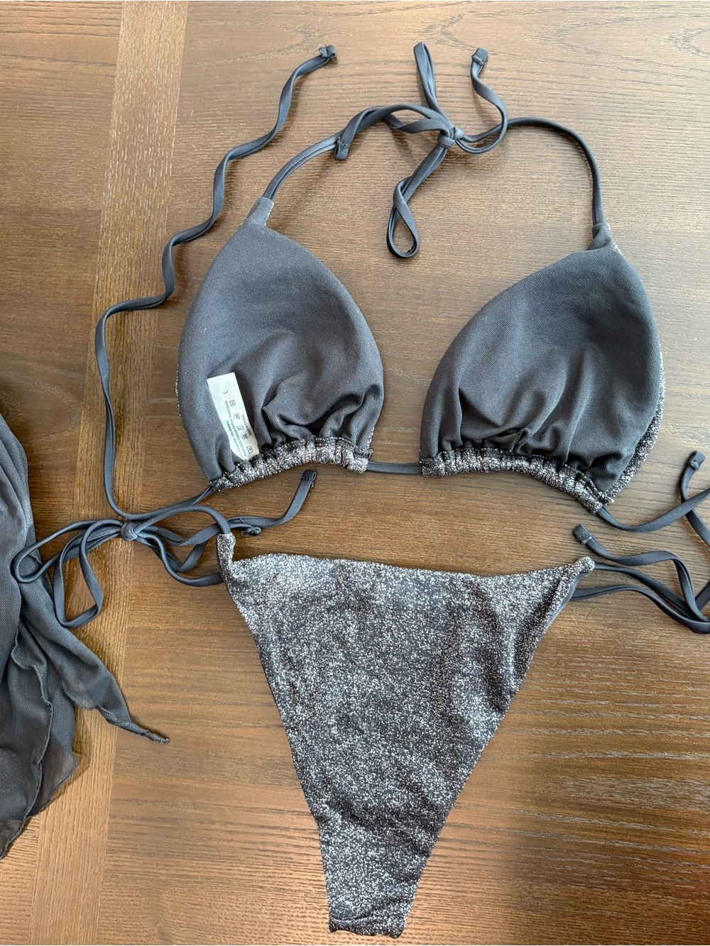 NWOT Sparkle Grey Triangle Bikini Set with Sarong - Picture 4 of 5
